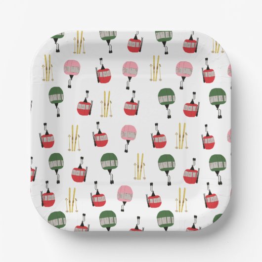 ホワイトレトロスキーリフトゴンドラウィンタースキー ペーパープレート (正面)