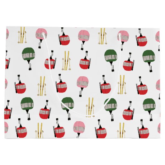 ホワイトレトロスキーリフトゴンドラウィンタースキー ラージペーパーバッグ (裏面)