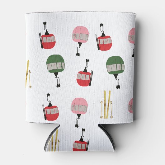 ホワイトレトロスキーリフトゴンドラウィンタースキー 缶クーラー (正面)