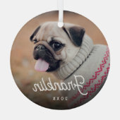 ホワイトレトロスクリプトペットの写真&年 ガラスオーナメント (裏面)