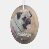ホワイトレトロスクリプトペットの写真&年 ガラスオーナメント (正面左)