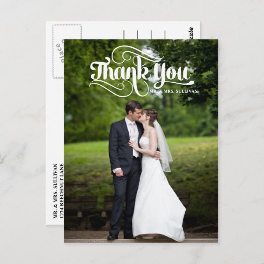 ホワイトレトロス結婚クリプトありがとうはがき ポストカード (正面/裏面)