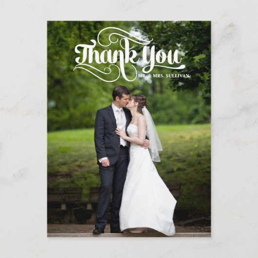 ホワイトレトロス結婚クリプトありがとうはがき ポストカード (正面)