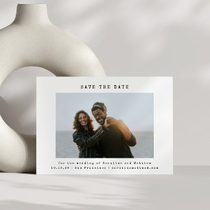 ホワイトレトロタイプライター結婚フォントの写真シンプル セーブザデート