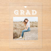 ホワイトレトロタイポグラフィ写真卒業 アクリル招待状 (正面)