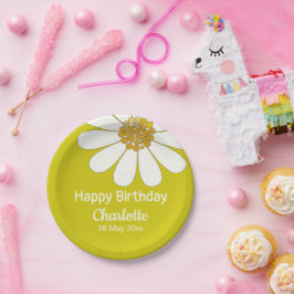 ホワイトレトロモダンデイジーフラワーカスタム誕生日 ペーパープレート