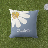 ホワイトレトロモダンデイジーフラワー名前をカスタムするアウト アウトドアクッション (芝生)