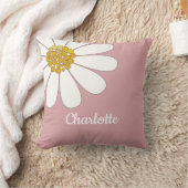 ホワイトレトロモダンデイジーフラワー名前をカスタムする クッション (ブランケット)