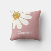 ホワイトレトロモダンデイジーフラワー名前をカスタムする クッション (正面)