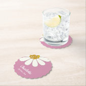 ホワイトレトロモダンデイジーフラワー名前をカスタムする ペーパーコースター (インサイチュ)