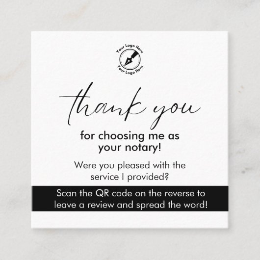 ホワイトレビュモダンーQRコード公証人写真ありがとう スクエア名刺 (正面)