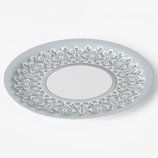 ホワイトレフェイクースエレガントヴィンテージ ペーパープレート (アングル)
