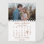 ホワイトレモダンース写真カレンダー日付の保存 箔招待状 (正面)