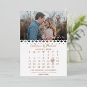 ホワイトレモダンース写真カレンダー日付の保存 箔招待状 (立ち正面)