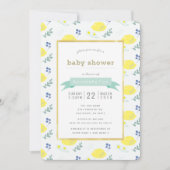 ホワイトレモンフローラルパターンベビーシャワー招待状 招待状 (正面)