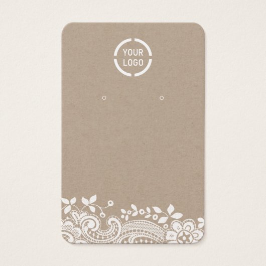 ホワイトレースとクラフトカスタムロゴのイヤリングディスプレイ (正面)