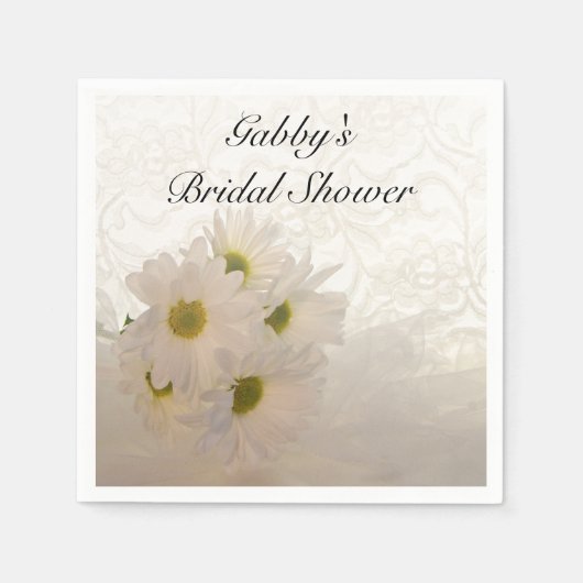 ホワイトレースとデイジーブライダルシャワー スタンダードカクテルナプキン (正面)