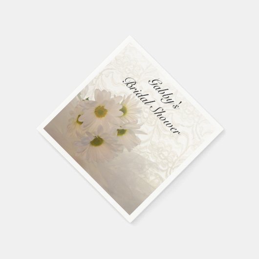 ホワイトレースとデイジーブライダルシャワー スタンダードカクテルナプキン (角)