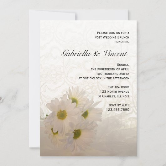 ホワイトレースとデイジー結婚ポストブランチ 招待状 (正面)