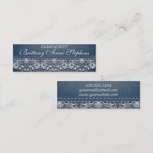 ホワイトレースとデニムの卒業インサート コーリングカード (正面/裏面)