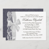 ホワイトレースとデニムファースト・コミュニオン 招待状 (正面/裏面)