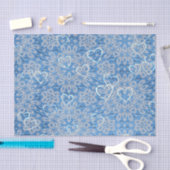 ホワイトレースとハートオンブルー 薄葉紙 (クラフト)