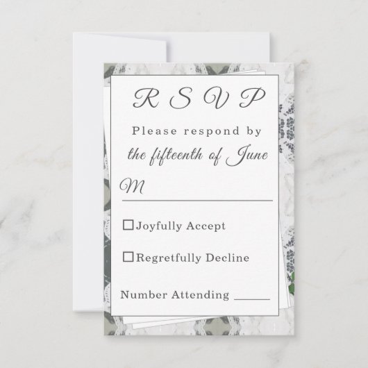 ホワイトレースとバラ葉の対応カード 出欠カード (正面)