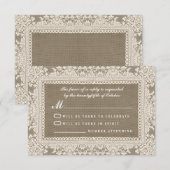 ホワイトレースとバーラップ結婚式のRSVPカード 出欠カード (正面/裏面)