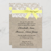 ホワイトレースとバーラップ結婚式招待状 – 黄色 招待状 (正面/裏面)