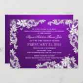 ホワイトレースとパープルのウェディング 招待状 (正面/裏面)