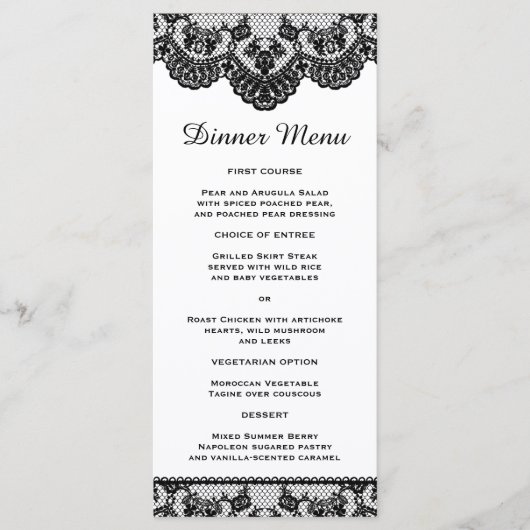 ホワイトレースとブラックレースのスリムディナーメニュー メニュー (正面)