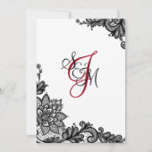 ホワイトレースとブラックレースの結婚式招待状カード 招待状 (裏面)