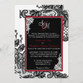 ホワイトレースとブラックレースの結婚式招待状カード 招待状 (正面/裏面)