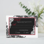 ホワイトレースとブラックレースエレガントRSVPカード 出欠カード (スタンド正面)