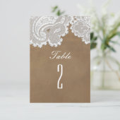 ホワイトレースとブ素朴ロ結婚ーンのテーブル番号 招待状 (スタンド正面)