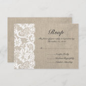 ホワイトレースとBurlapウェディングRSVPカード 出欠カード (正面/裏面)