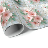 ホワイトレースにピンクのコスモスの花 ラッピングペーパー (ロールコーナー)