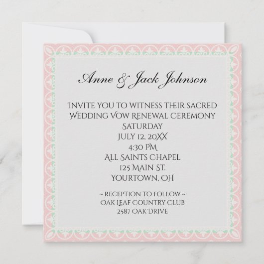 ホワイトレースにリニューアルピンクの花をブライダル 招待状 (裏面)