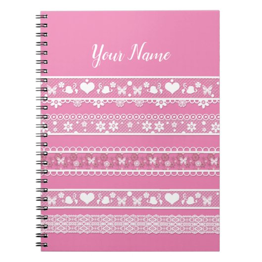 ホワイトレースのロマンチックレースのようなエレガント記念日 ノートブック (正面)