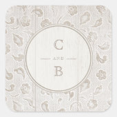 ホワイトレースウッド素朴な田舎の結婚式のモノグラム スクエアシール (正面)