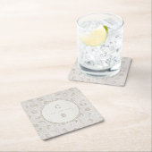 ホワイトレースウッド素朴な田舎の結婚式のモノグラム スクエアペーパーコースター (インサイチュ)