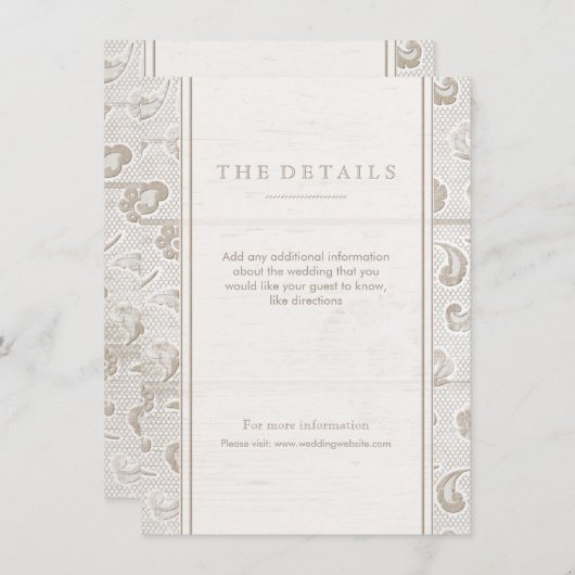 ホワイトレースウッド素朴な田舎の結婚式の詳細カード エンクロージャーカード (正面/裏面)