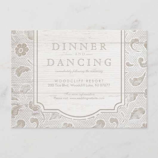 ホワイトレースウッド素朴な田舎の結婚式披露宴 エンクロージャーカード (正面)