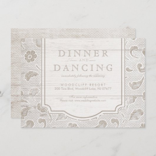 ホワイトレースウッド素朴な田舎の結婚式披露宴 エンクロージャーカード (正面/裏面)