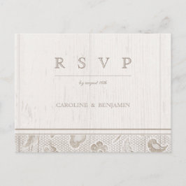 ホワイトレースウッド素朴な田舎の結婚式RSVP インビテーションポストカード