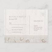 ホワイトレースウッド素朴な田舎の結婚式RSVP インビテーションポストカード (裏面)