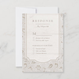 ホワイトレースウッド素朴な田舎の結婚式RSVP 出欠カード