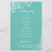 ホワイトレースオンアクアティール（緑がかった色）バジェット結婚式 プログラム (裏面)