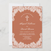 ホワイトレースオンテラコッタ宗教結婚の 招待状 (正面)