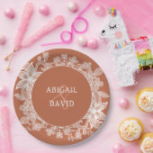 ホワイトレースオンテラコッタ結婚ズ ペーパープレート (パーティー)